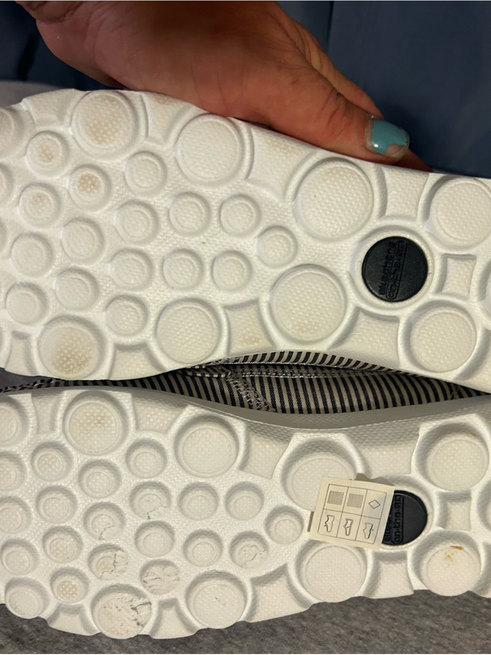Skechers Women's Black & White Striped Slip-On Moccasins (yoga mat) - Picture 9 of 13